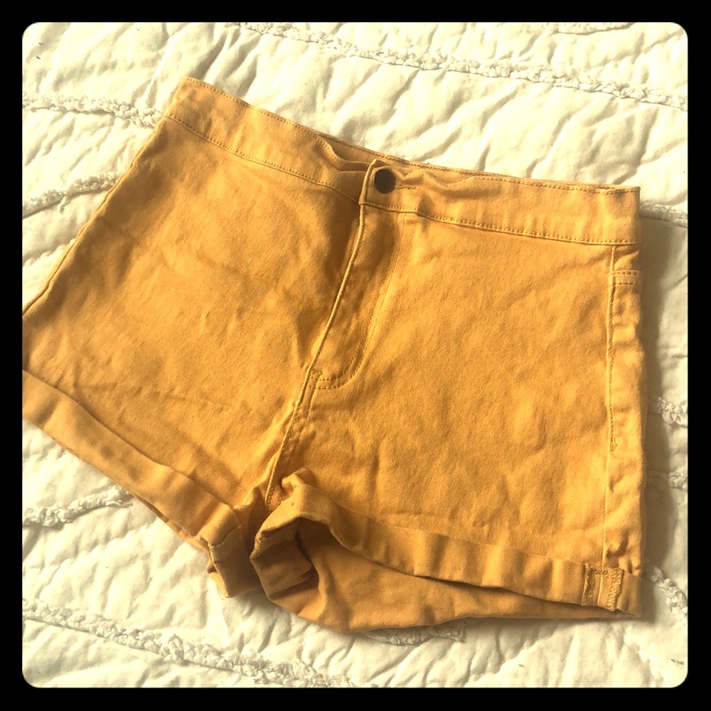 Mustard High-Waisted Shorts